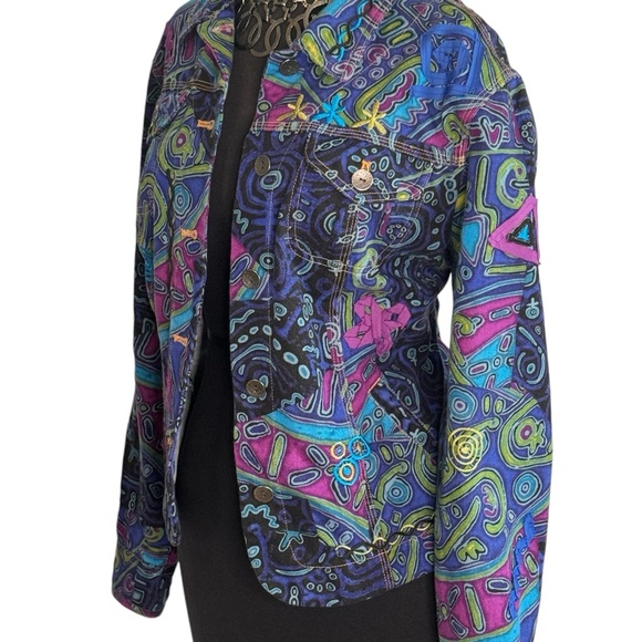 Vintage Ruby Rd. Hearts of Palm Blue Purple Denim Jean Jacket Embroidered L - Picture 7 of 9